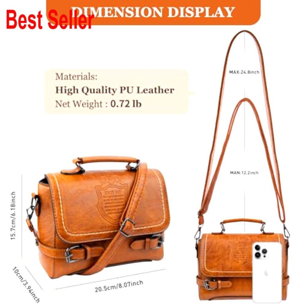 PU Leather Crossbody Bag with Adjustable Strap and Top Handle - Picture 3 of 7